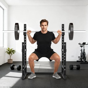 SPORTNOW Stojak na sztangę 2 poziomy, stojak na talerze ze stali, półka na sztangę do 300 kg, czarny | Aosom PL