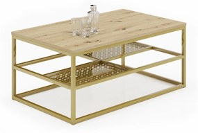 Ława z półkami w stylu glamour dąb artisan + złoty - Hila 3X