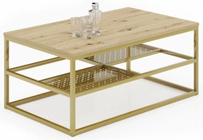 Ława z półkami w stylu glamour dąb artisan + złoty P8-H52