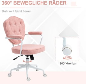 HOMCOM Różowe krzesło biurowe eleganckie z pikowanym miękkim obiciem i regulacją wysokości | Aosom PL