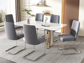 Zestaw 6 krzeseł typu cantilever z weluru - oparcie w romby - metalowa podstawa w kolorze srebrnym - Szary