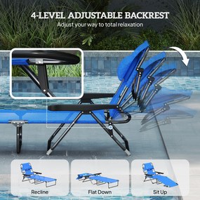 Leżak Ogrodowy Outsunny, Składany, Wodoodporny, 194 cm x 72 cm x 31 cm, Czarny + Granatowy