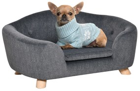 PawHut Sofa dla psa z poduszką, plusz, drewno sosnowe, ciemnoszary, 70x47x30cm | Aosom PL