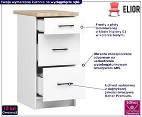 Biała dolna szafka kuchenna z szufladami 40 cm L7-B00
