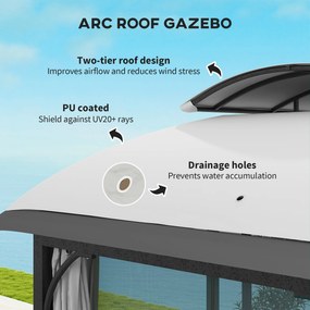 Outsunny Pawilon Ogrodowy, 3,3 x 4 m Namiot z Siatkowymi Zasłonami, Dwupoziomowy Dach, Pokrycie Skórą Ekologiczną, Metalowa Rama, Jasnoszary