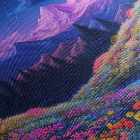 Obraz - Fioletowy krajobraz przy pełni księżyca (z zegarem) (90x30 cm)
