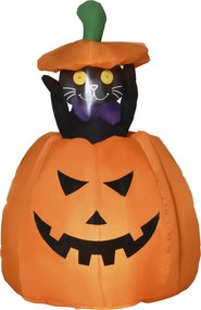 Outsunny Duch Dyni z Ruchomym Kotem Dekoracja Halloweenowa Nadmuchiwana z Oświetleniem LED 76 x 64 x 115cm
