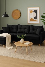 Narożnik z funkcją spania lewostronny  ROMEO L, tkanina Riviera 100 czarna, 234x156x74 cm