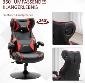 Fotel gamingowy Vinsetto, fotel gamingowy, zintegrowane głośniki, rozkładane oparcie, czarny+czerwony, 69 x 73 x 118cm