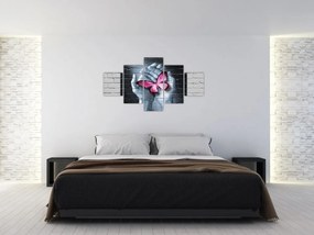 Obraz - Różowy motyl w ścianie (125x70 cm)