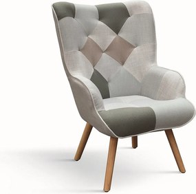 Wielokolorowy fotel materiałowy z drewnianymi nogami - HAVANA