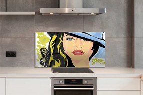 Szklany Panel Portret Kobiety w Kapeluszu