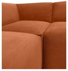 Pomarańczowa sztruksowa sofa modułowa w kształcie litery "U" Scandic Sting, prawostronna