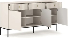 Komoda do Salonu Sypialni MARCOS 154 cm Kaszmir Ryflowana Trzydrzwiowa z Szufladami Nowoczesna