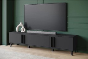 Szafka RTV 180 cm na nóżkach do salonu – nowoczesny lowboard z trzema klapami, czarny mat