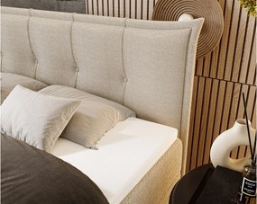 Emporius Liron łóżko kontynentalne 140x200 - łóżko dwuosobowe z materacem i topperem - pojemnik, tkanina boucle, kremowy (Anthology 1)