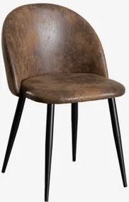 Zestaw 2 Tapicerowanych Krzeseł Jadalnianych Z Stali Kana Czarny & Sztucznej Skóry Café Vintage & Skóra Ekologiczna - Sklum