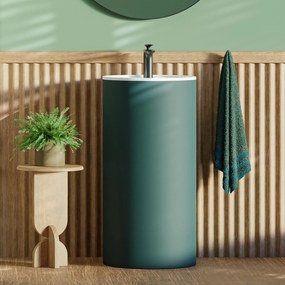 Umywalka wolnostojąca okrągła zielona matowa 87 x 44 cm KALMI GREEN MATT z otworem na baterię
