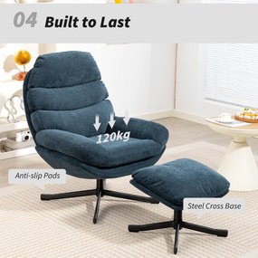 HOMCOM Fotel relaksacyjny z podnóżkiem, lounge z tkaniny chenille, nowoczesny fotel do oglądania TV, 78 x 93 x 100 cm, niebieski