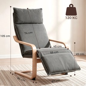 HOMCOM Fotel lounge do salonu z podnóżkiem, wygląd lnu Nowoczesny fotel bujany z funkcją kołysania Ciemnoszary | Aosom PL