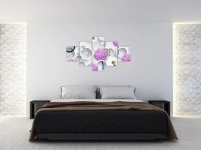 Obraz abstrakcji 3D z kołami i kwiatami (125x70 cm)