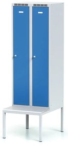 Alfa 3 Szafka ubraniowa S6 z ławką, 2-drzwiowa, 1875 x 600 x 500/800 mm, zamek cylindryczny, drzwi niebieskie