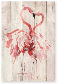 Dekoracja ścienna z drewna sosnowego Madre Selva Love Flamingo, 60x40 cm