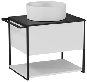 Szafka łazienkowa wisząca biała loftowa 60 x 45 cm z czarnym blatem o strukturze kamienia VALO