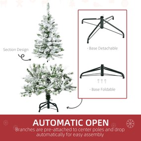 HOMCOM Sztuczna Choinka z Efektem Śniegu, Trudnopalna, Konstrukcja na Zawiasach, Zielony/Biały | Aosom PL