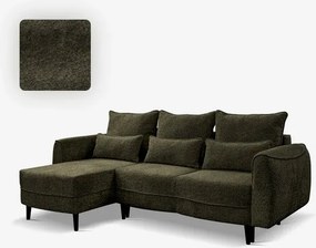 Narożnik z Funkcją Spania VELIO Rozkładany Oliwkowy Boucle