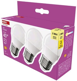 Żarówki LED z ciepłym światłem z gwintem E27 zestaw 3 szt., 4 W – EMOS