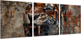 Obraz - Tygrys z cegieł (z zegarem) (90x30 cm)