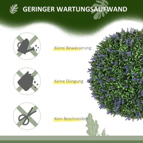 HOMCOM Zestaw 2 Sztucznych Roślin w Kształcie Kulki, UV-odporne, Sztuczne Rośliny do Domu i na Zewnątrz, 42 cm, Zielony+Fiolet