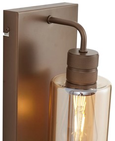 Lampa ścienna w stylu Hotel Chic ciemny brąz z bursztynowym szkłem - StavelotElegancki hotelowy Oswietlenie wewnetrzne