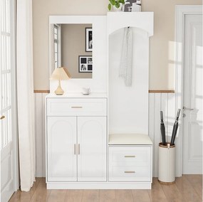 Szafa/kombinacja szafy i szafki na buty z lustrem + 1 szuflada + 3 drzwi - 110 x 33 x 185,5 - MDF - biały