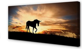 Obraz na płótnie Jednorożec na Tle Zachodzącego Słońca