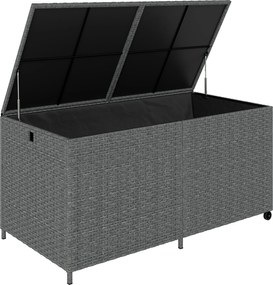 Outsunny Rattanowa skrzynia ogrodowa 650L wodoodporna, UV odporna, ze schowkiem, kółkami i pokrywą, 150 x 75 x 74 cm, ciemnoszara | Aosom PL