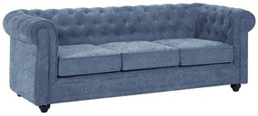 Kanapa 3-osobowa z niebieskiej tkaniny CHESTERFIELD