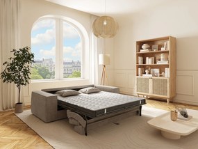 Kanapa 3-osobowa typu express z tkaniny w kolorze taupe - pow. spania 140 cm - Materac 13 cm z pamięcią kształtu - AMELIA