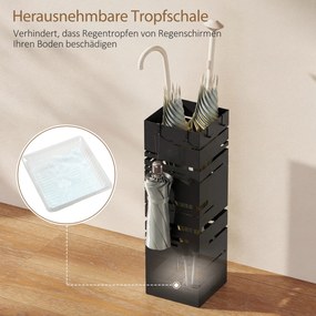 HOMCOM Stojak na parasole z metalu z wyjmowaną tacką ociekową i 4 haczykami 15,5 x 15,5 x 49 cm, Czarny | Aosom PL