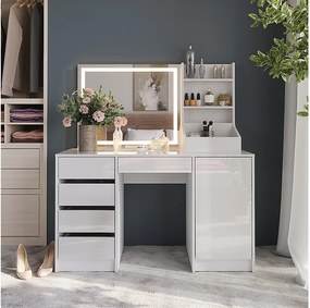 Stół toaletowy biały/biały wysoki połysk 128.2x50.1x76 sherry