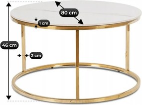 Stolik Kawowy VENICE 80 cm Biały Marmur/Złoty Nowoczesny Glamour