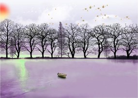 Obraz na szkle - Łodka na jeziorze (70x50 cm)