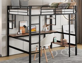 Łóżko piętrowe dla dzieci z biurkiem i półkami - 90 x 200 cm - MDF drewno i metal - czarne