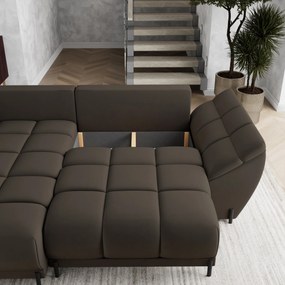 Masseno Narożnik VESTANO  z funkcją spania i pojemnikiem na pościel Narozniki L, Rozkładana sofa - Brązowy, MATT VELVET 29