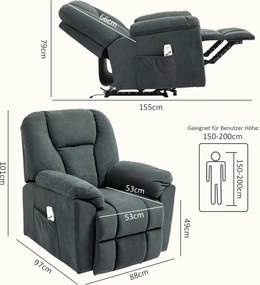 HOMCOM Elektryczny Fotel Relaksacyjny z Funkcjami Masażu i Ogrzewania, Wygodny Fotel z Portem USB, Kieszeń Boczna, Szary