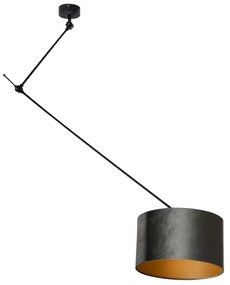 Lampa wisząca czarna z zielonym aksamitnym kloszem 35 cm - Blitz klasyczny/Antyczny Oswietlenie wewnetrzne