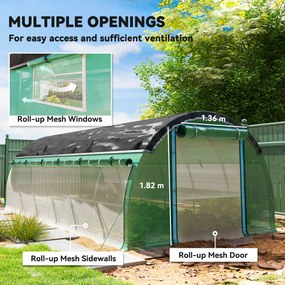 Outsunny Szklarnia Polytunelowa 6 x 3 x 2 m z Siatką Przeciwsłoneczną, Rolowanymi Bocznymi Ścianami, Pokrywą z Tworzywa, Stalowym Ramą, Zielona