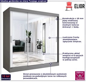 Szafa przesuwna z lustrem antracyt + biały 200 cm - Kukkin 6X