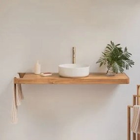 Zestaw Mebli Łazienkowych 130x45 Cm Wiszący Z Drewna Tekowego Neill Drewno Tekowe & Okrągły Ceramiczny Biały - Sklum